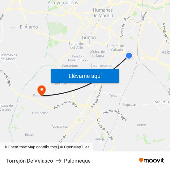 Torrejón De Velasco to Palomeque map
