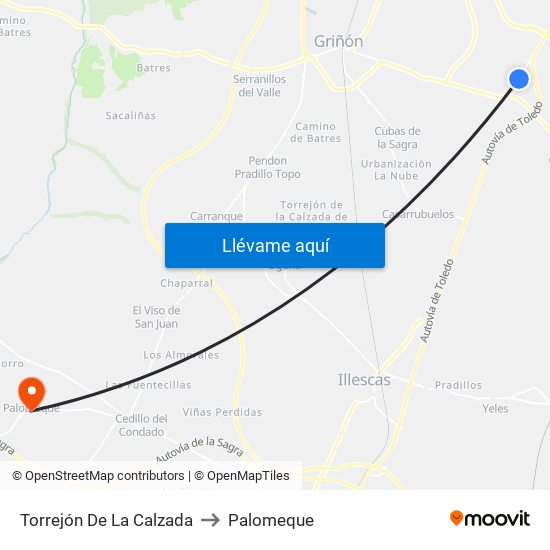 Torrejón De La Calzada to Palomeque map