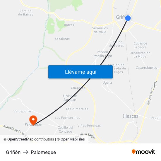 Griñón to Palomeque map