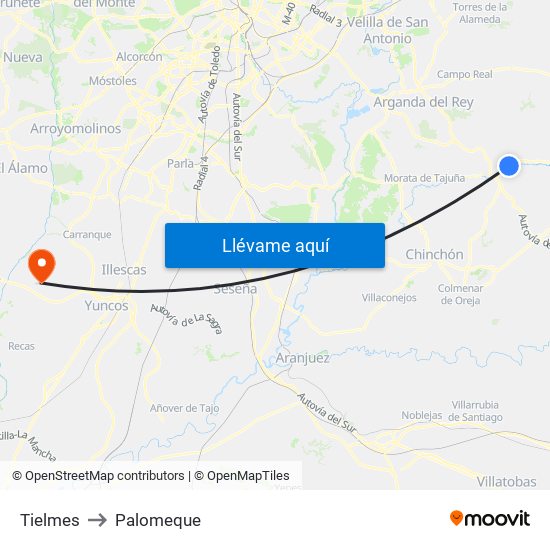 Tielmes to Palomeque map