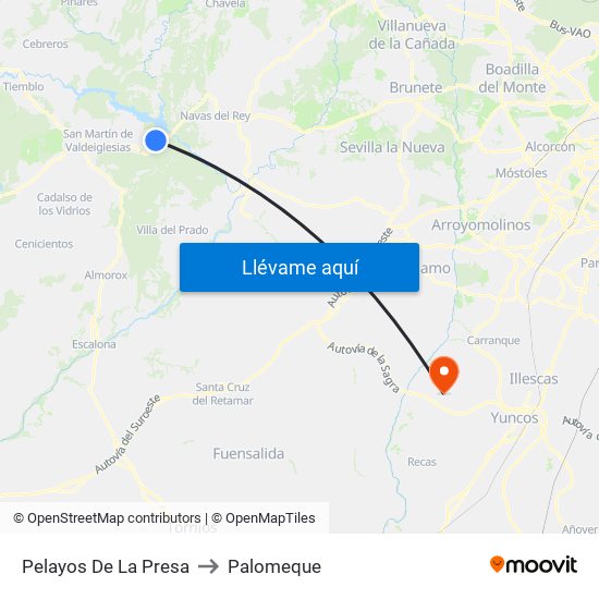 Pelayos De La Presa to Palomeque map