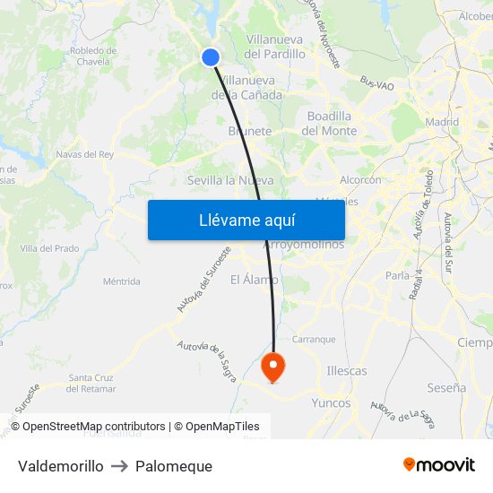 Valdemorillo to Palomeque map