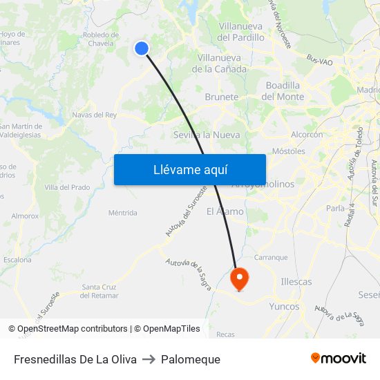 Fresnedillas De La Oliva to Palomeque map