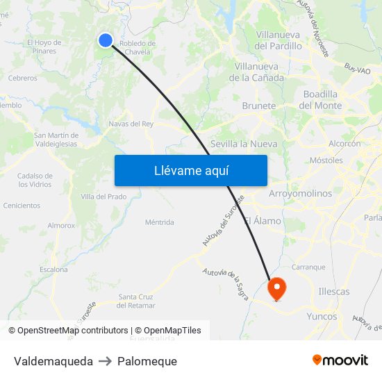 Valdemaqueda to Palomeque map