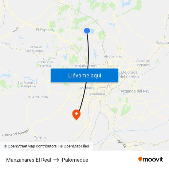 Manzanares El Real to Palomeque map