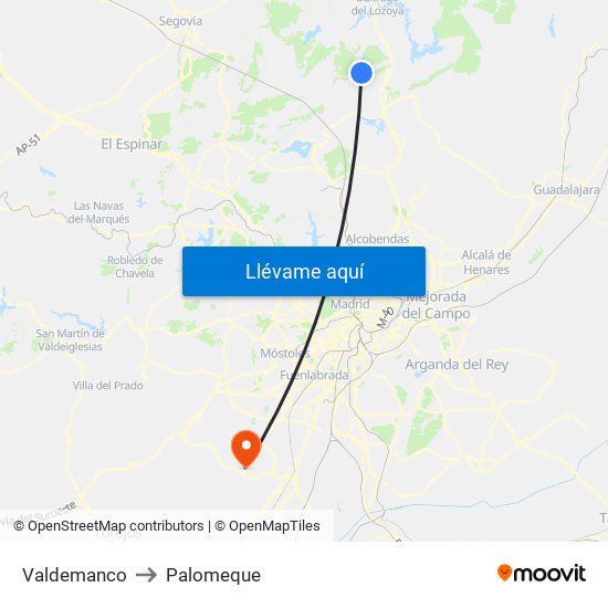 Valdemanco to Palomeque map