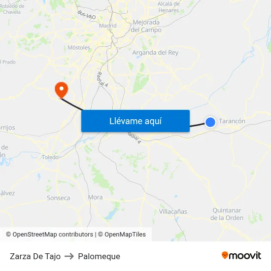 Zarza De Tajo to Palomeque map