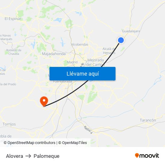 Alovera to Palomeque map