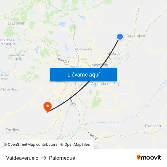 Valdeaveruelo to Palomeque map