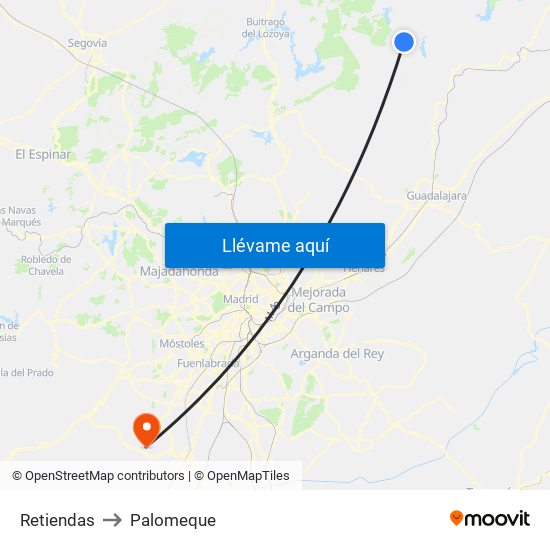 Retiendas to Palomeque map