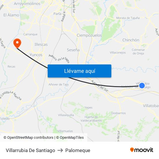 Villarrubia De Santiago to Palomeque map