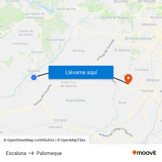 Escalona to Palomeque map