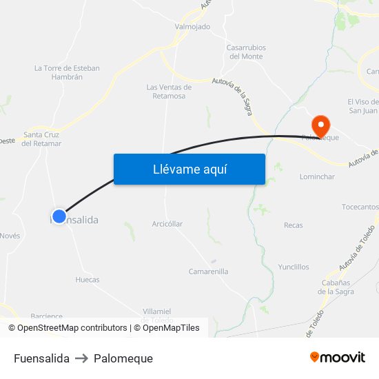 Fuensalida to Palomeque map