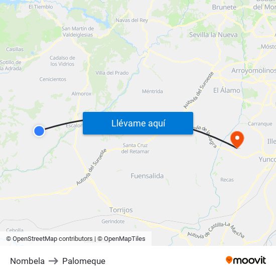 Nombela to Palomeque map