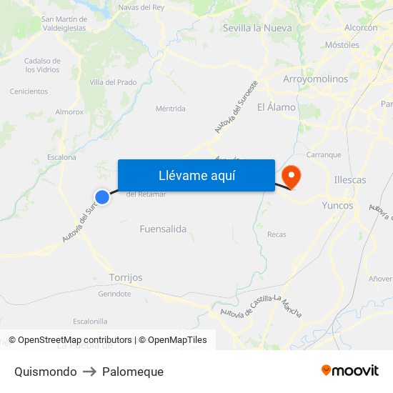 Quismondo to Palomeque map