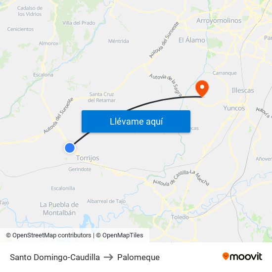 Santo Domingo-Caudilla to Palomeque map