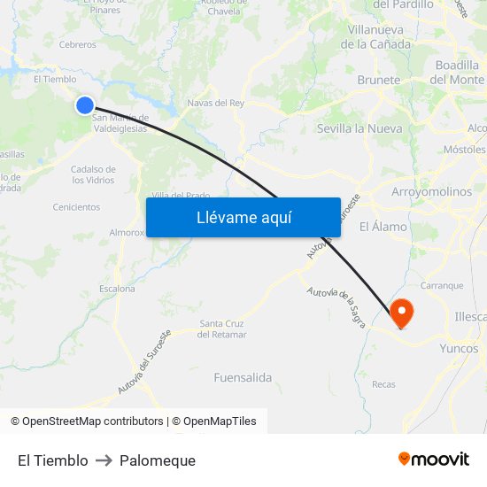 El Tiemblo to Palomeque map