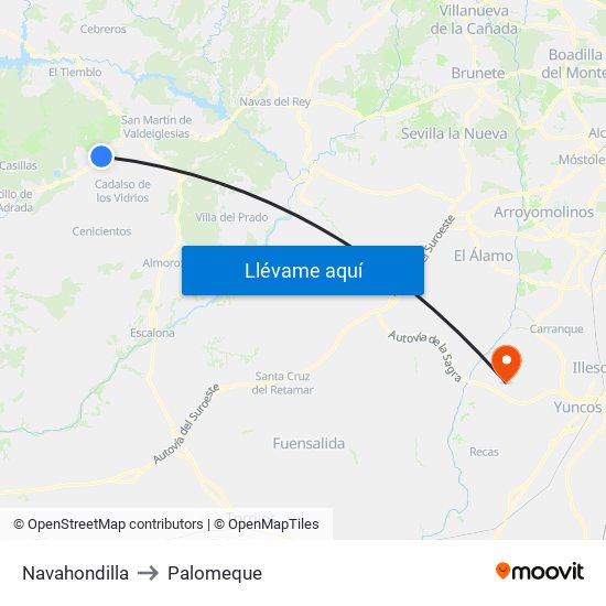 Navahondilla to Palomeque map