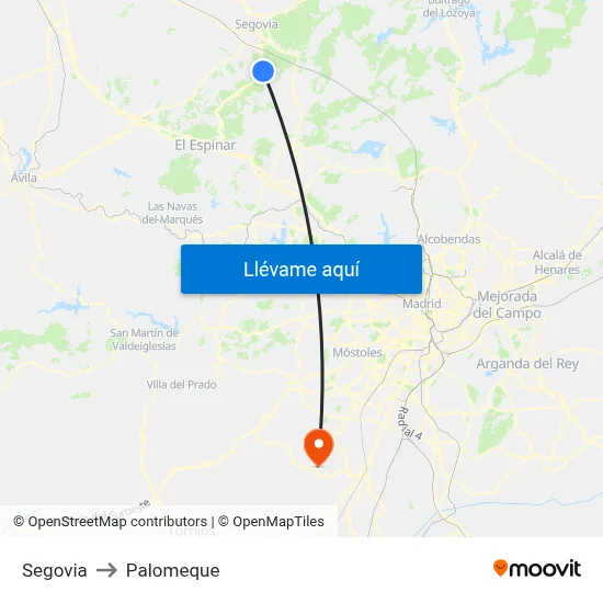 Segovia to Palomeque map