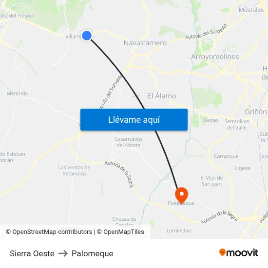 Sierra Oeste to Palomeque map