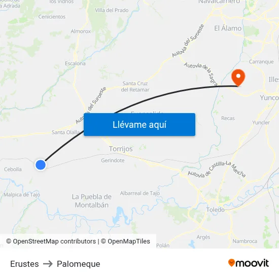 Erustes to Palomeque map