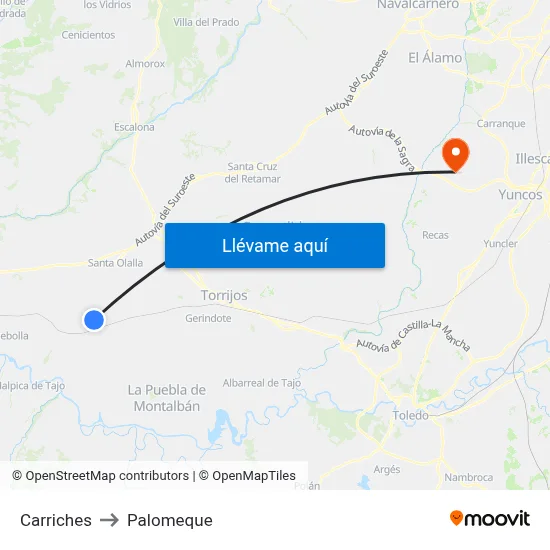 Carriches to Palomeque map