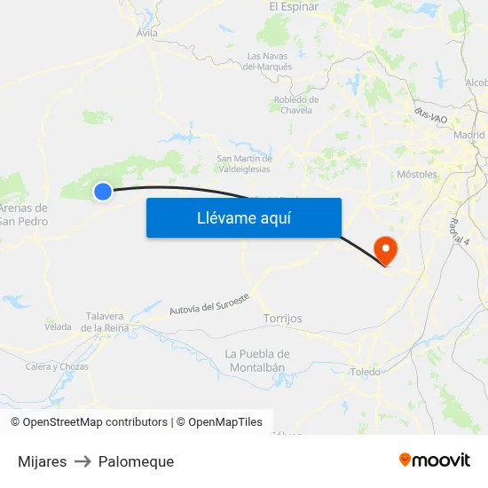 Mijares to Palomeque map