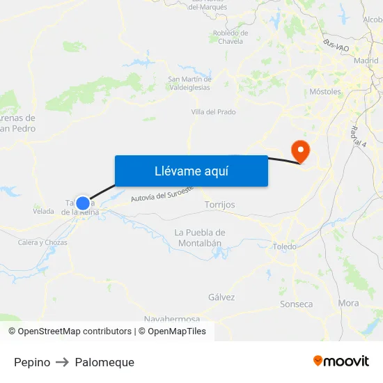 Pepino to Palomeque map