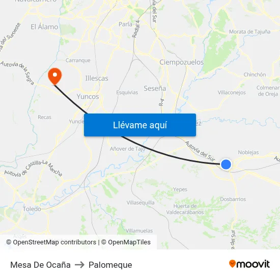 Mesa De Ocaña to Palomeque map