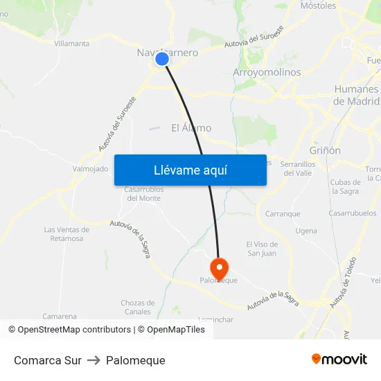 Comarca Sur to Palomeque map