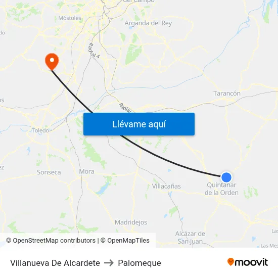 Villanueva De Alcardete to Palomeque map