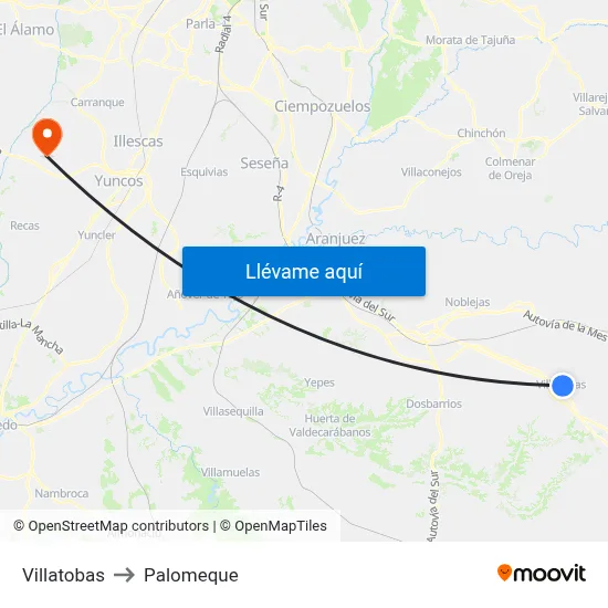 Villatobas to Palomeque map