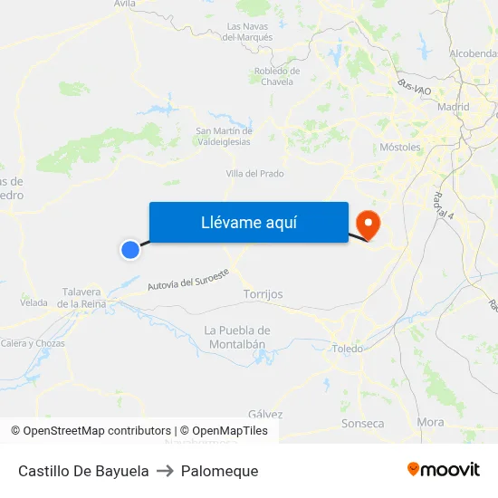 Castillo De Bayuela to Palomeque map