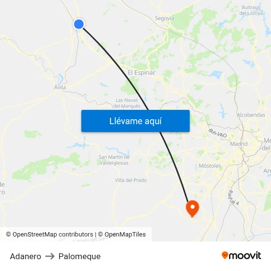 Adanero to Palomeque map