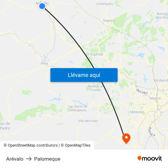 Arévalo to Palomeque map