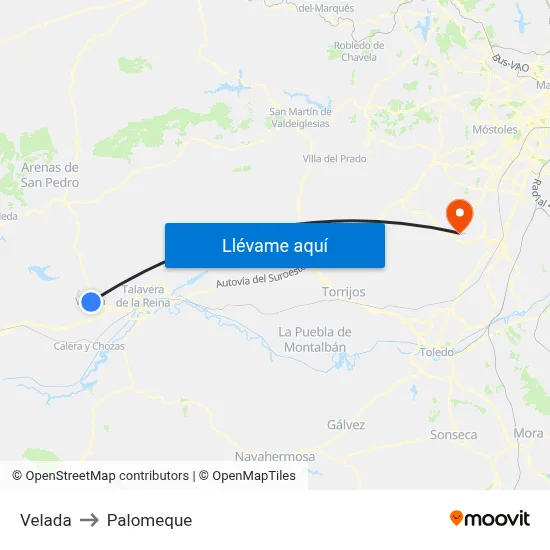 Velada to Palomeque map