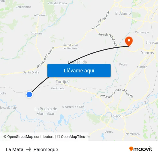 La Mata to Palomeque map
