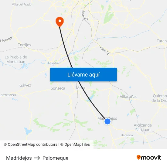 Madridejos to Palomeque map