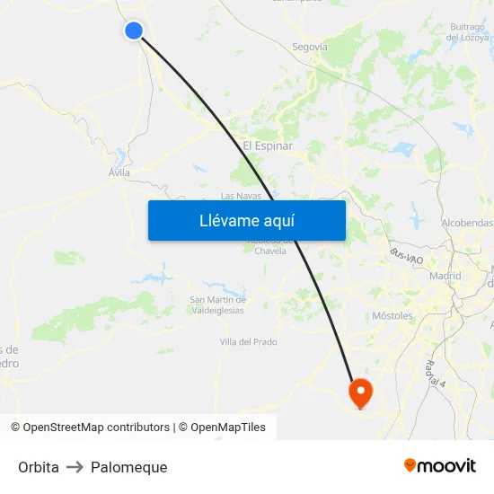 Orbita to Palomeque map