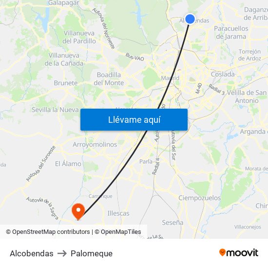 Alcobendas to Palomeque map