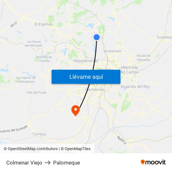 Colmenar Viejo to Palomeque map