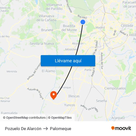 Pozuelo De Alarcón to Palomeque map