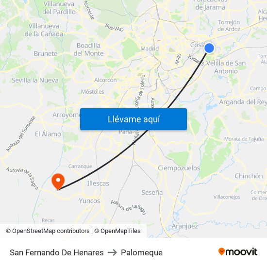 San Fernando De Henares to Palomeque map