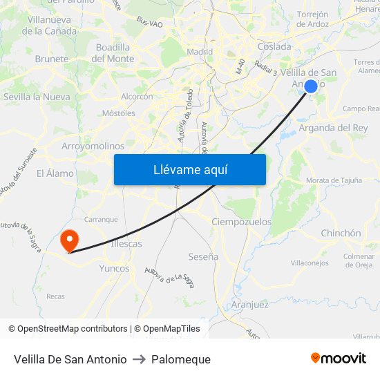 Velilla De San Antonio to Palomeque map