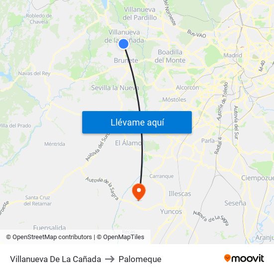 Villanueva De La Cañada to Palomeque map