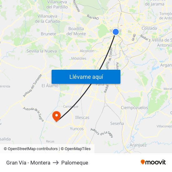 Gran Vía - Montera to Palomeque map