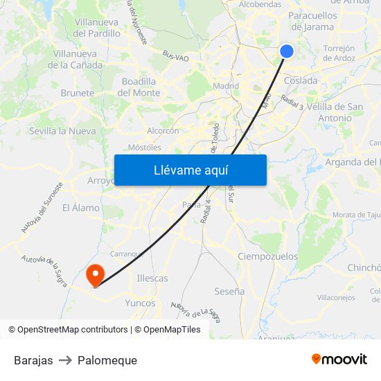 Barajas to Palomeque map