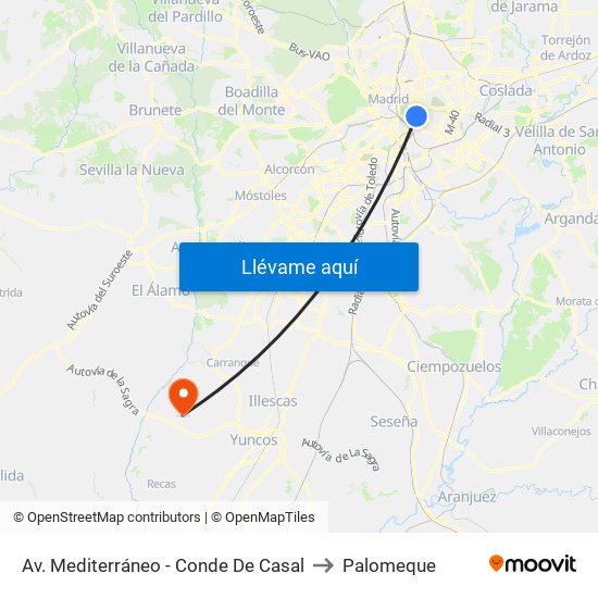 Av. Mediterráneo - Conde De Casal to Palomeque map