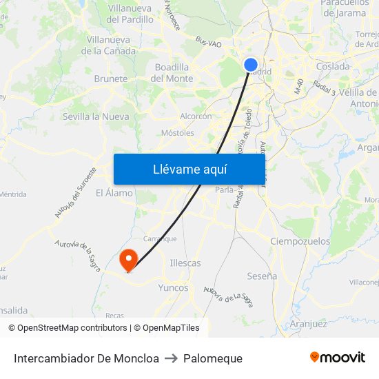 Intercambiador De Moncloa to Palomeque map