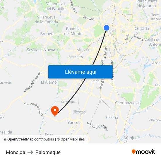 Moncloa to Palomeque map
